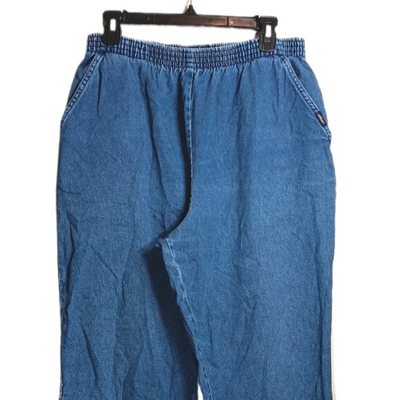 Chic Pull On Jeans Womens 14 Medium Wash High Rise Vtg 100% Cotton Elastic Waist - Picture 2 of 5